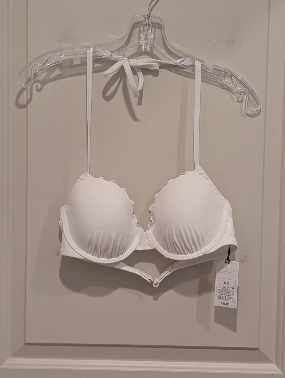 Shade & Shore White Ruffle Trim Bikini Top 36B
